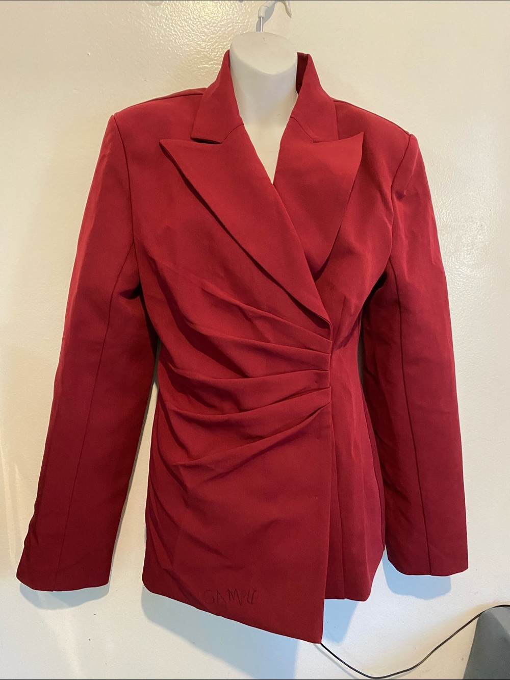 Women's Red Draped Front Blazer Jacket